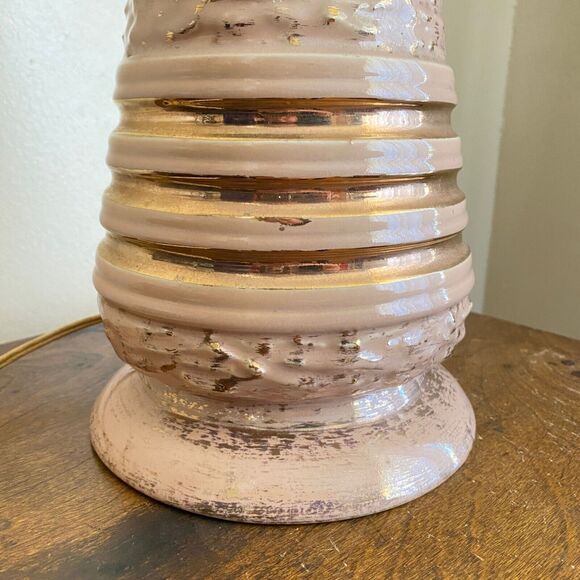 Vintage MCM Taper Tabletop Lamp Pink Gold Texture Atomic Ceramic 3 Setting WORKS - Picture 4 of 10